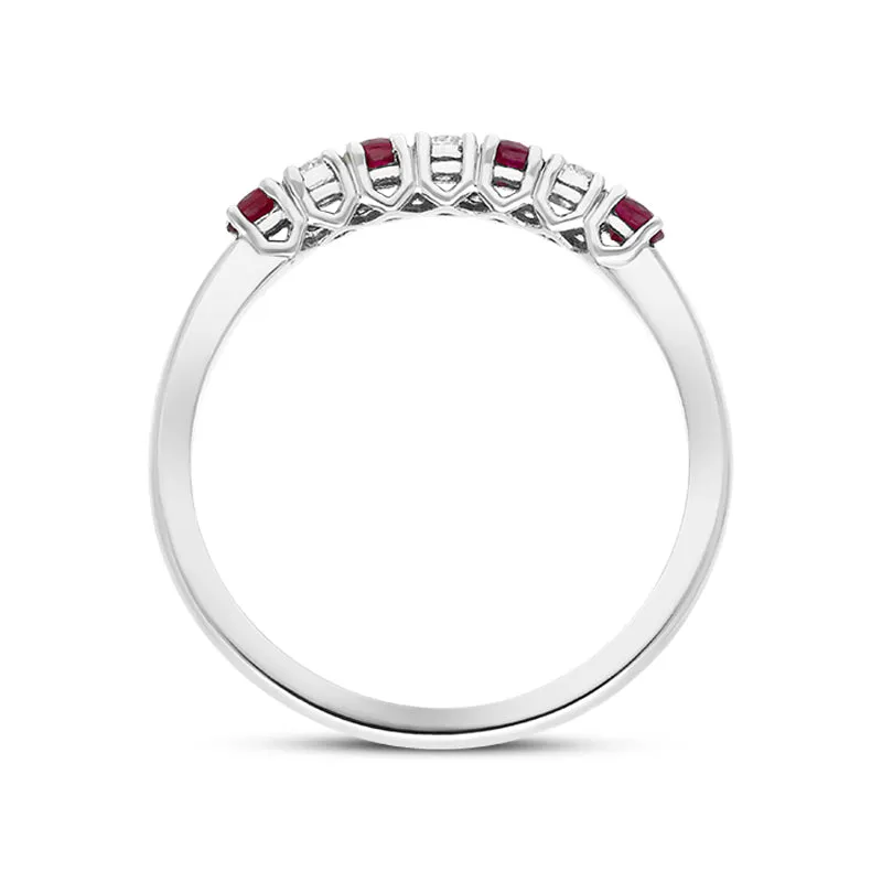 Platinum Ruby Diamond Seven Stone Claw Set Half Eternity Ring