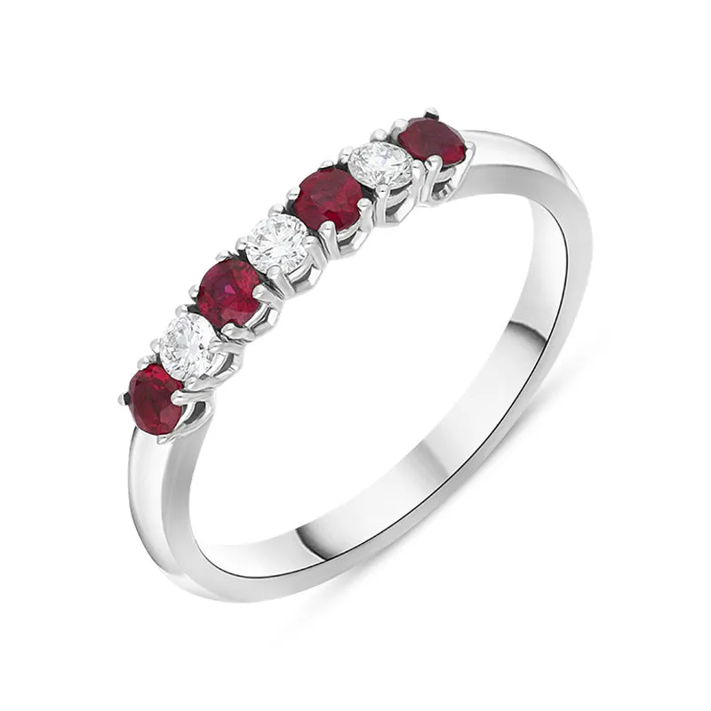 Platinum Ruby Diamond Seven Stone Claw Set Half Eternity Ring