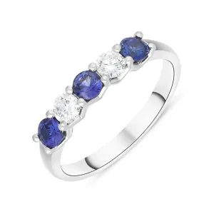 Platinum Sapphire Diamond Five Stone Claw Set Half Eternity Ring