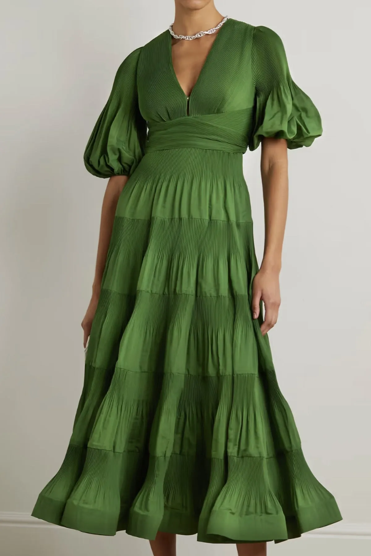 Pleated Tiered Twill Midi Dress by Zimmermann
