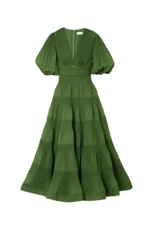 Pleated Tiered Twill Midi Dress by Zimmermann