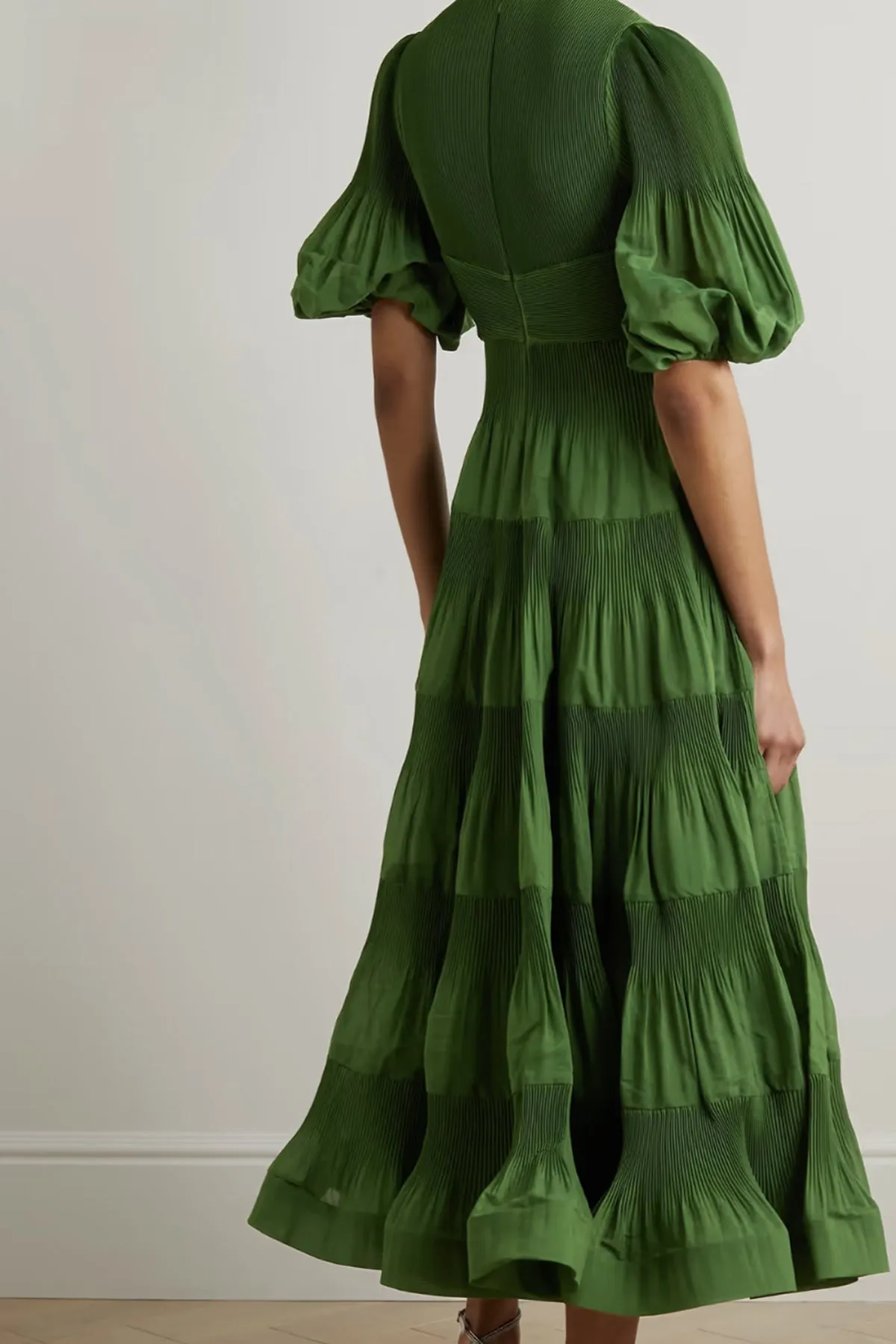 Pleated Tiered Twill Midi Dress by Zimmermann