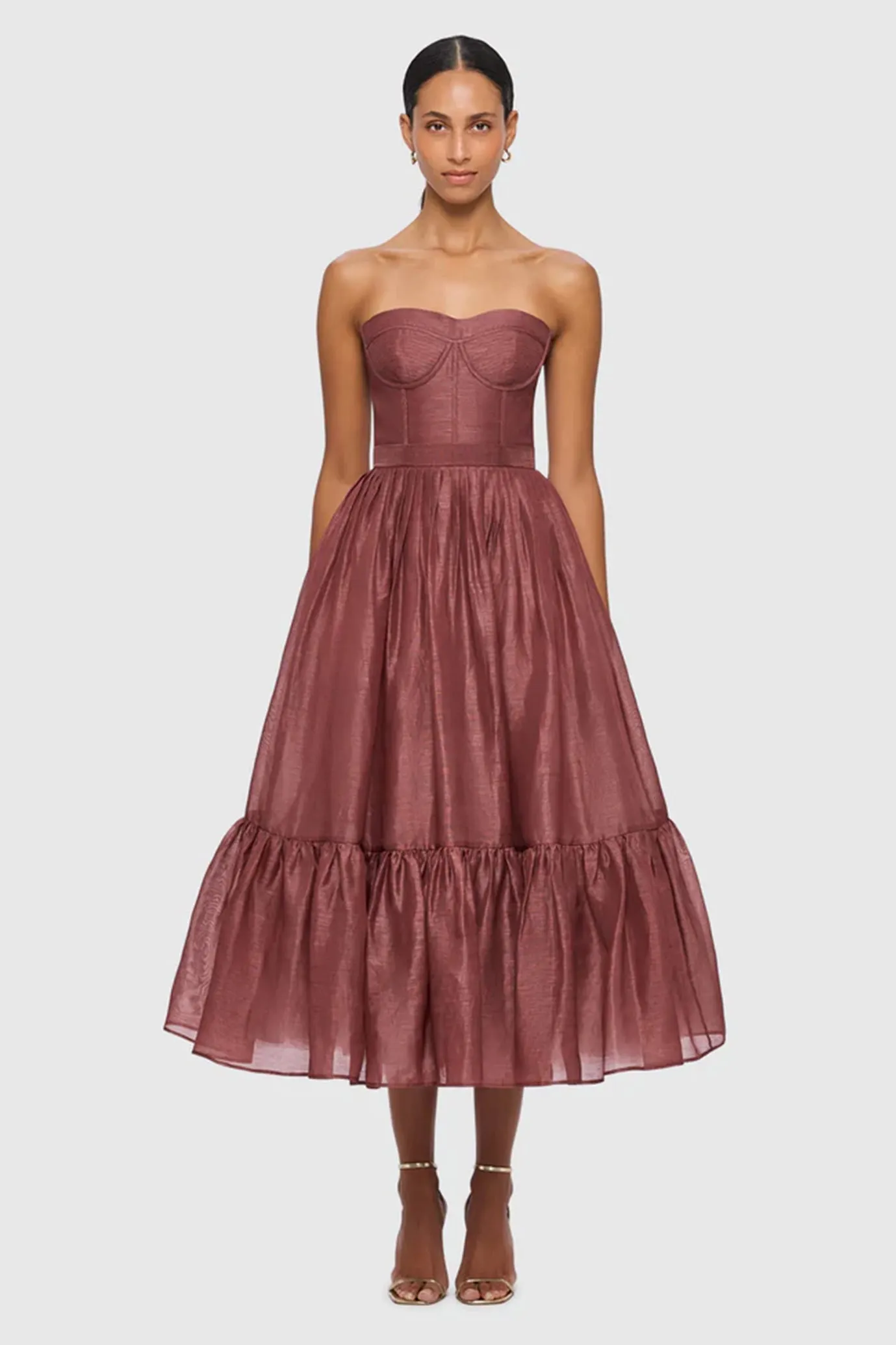 Rae Bustier Midi Dress Burgundy by Leo Lin