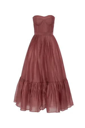 Rae Bustier Midi Dress Burgundy by Leo Lin