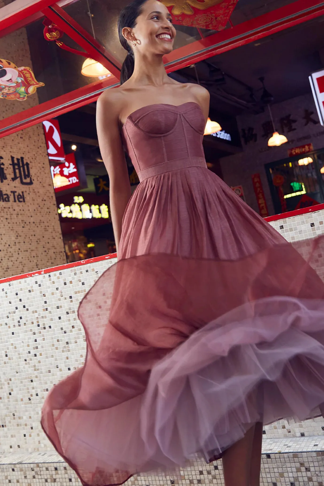 Rae Bustier Midi Dress Burgundy by Leo Lin