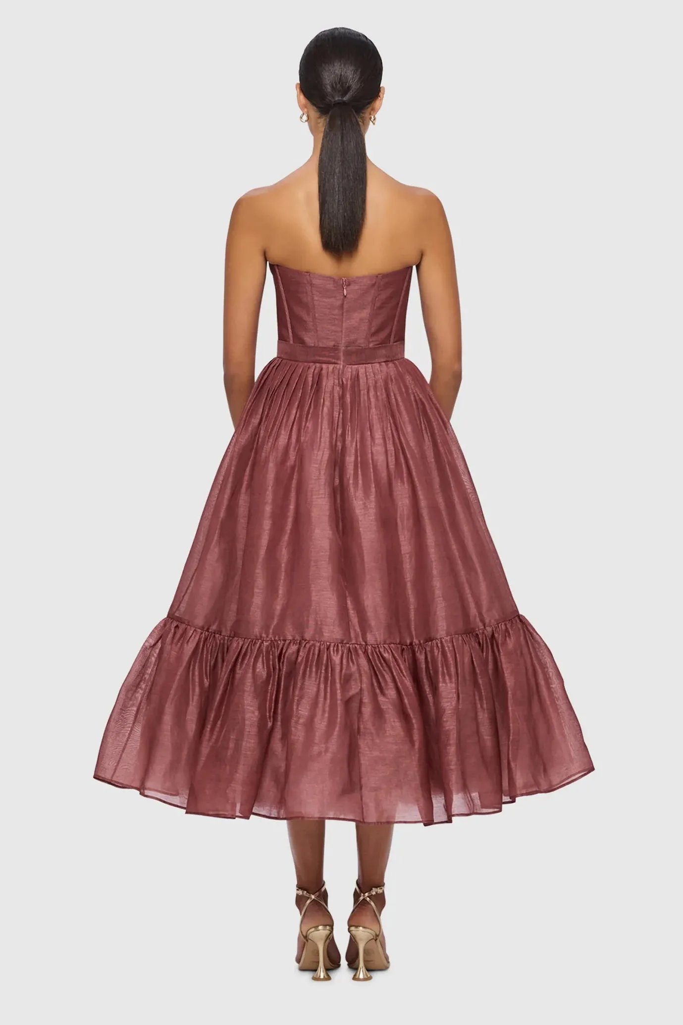 Rae Bustier Midi Dress Burgundy by Leo Lin