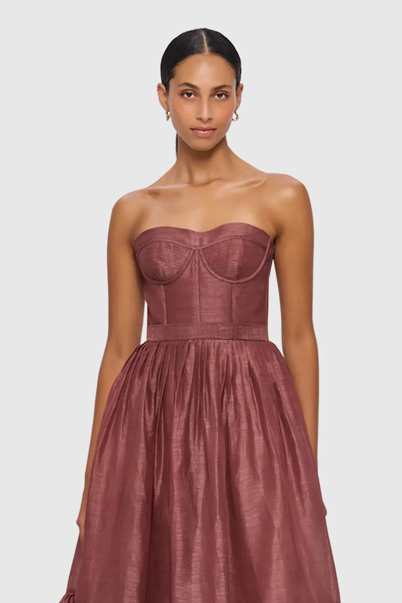 Rae Bustier Midi Dress Burgundy by Leo Lin