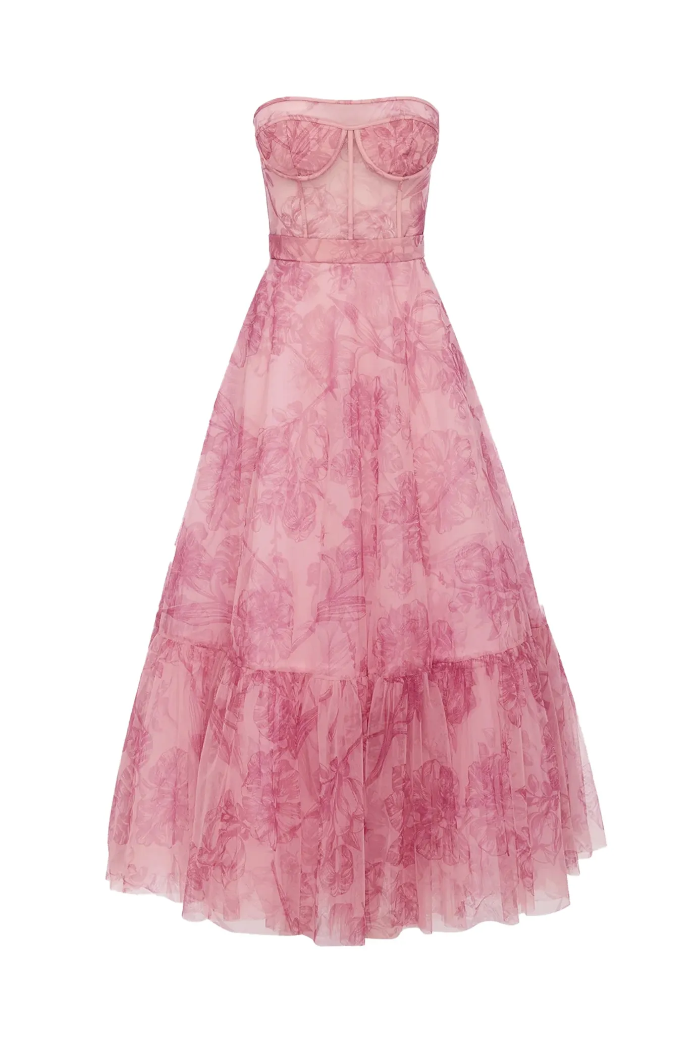 Rae Bustier Midi Dress Harmony Print in Plum Blossom by Leo Lin