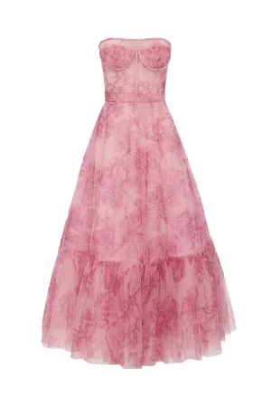 Rae Bustier Midi Dress Harmony Print in Plum Blossom by Leo Lin