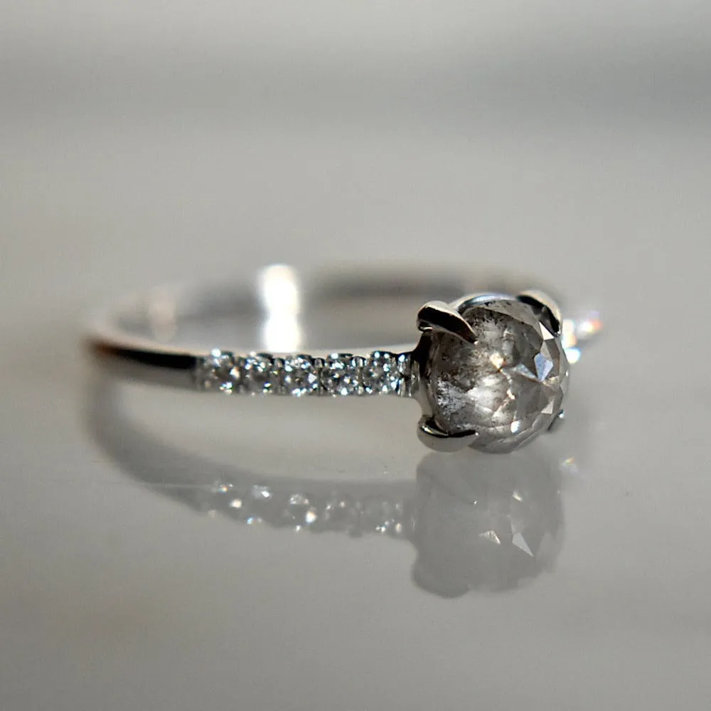 Rose-Cut Grey Diamond Engagement Ring with Shoulder Diamonds