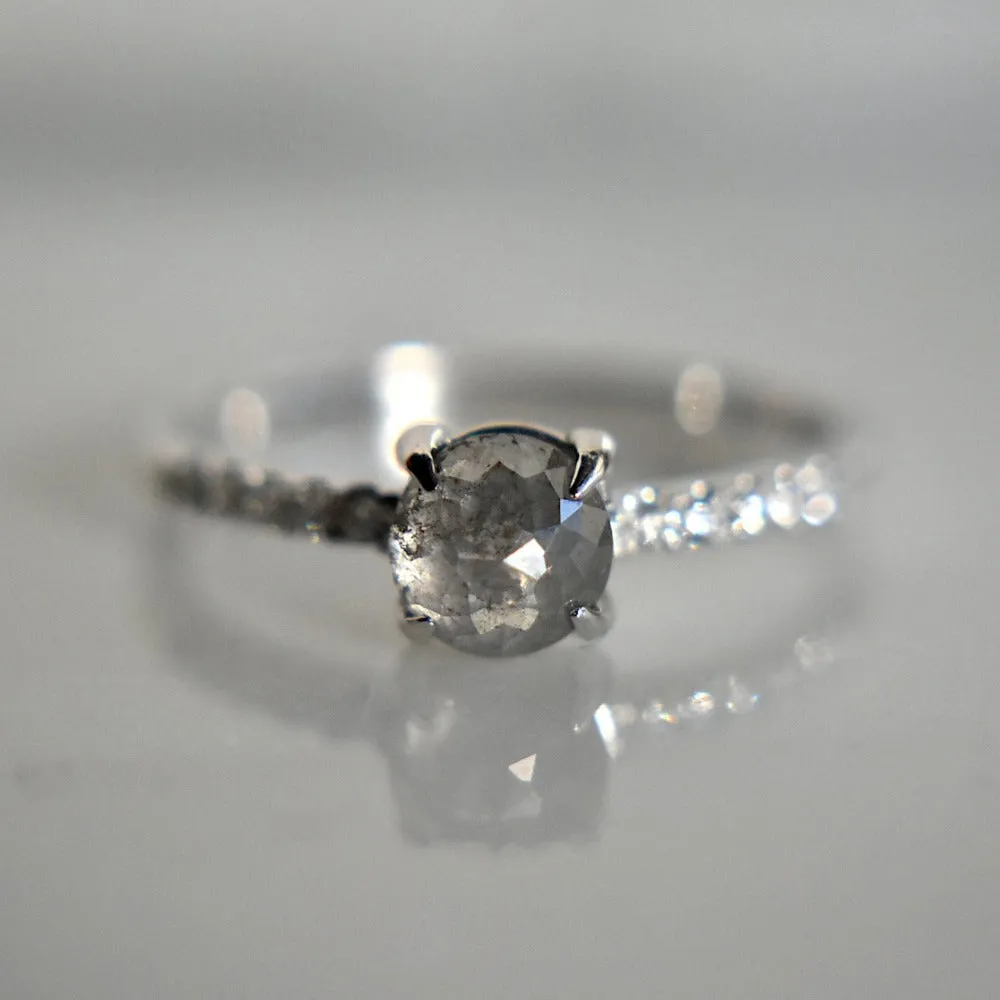 Rose-Cut Grey Diamond Engagement Ring with Shoulder Diamonds