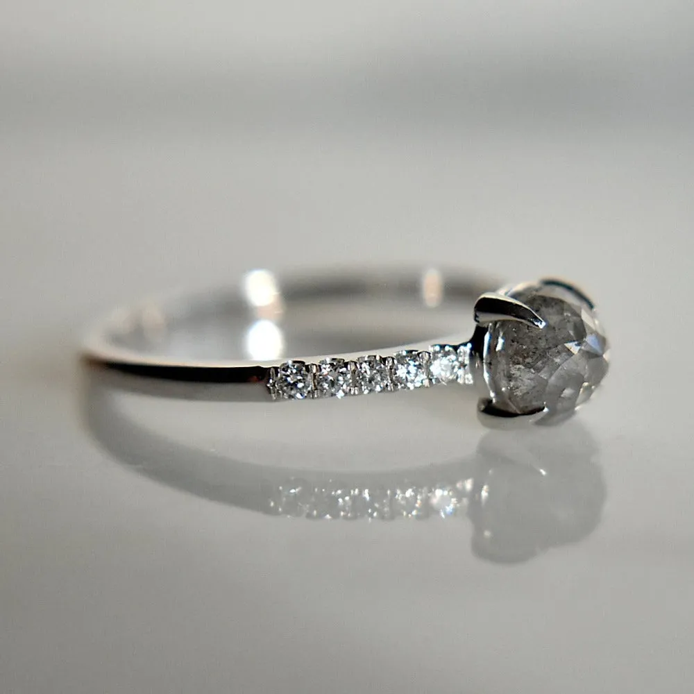 Rose-Cut Grey Diamond Engagement Ring with Shoulder Diamonds