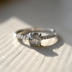 Rose-Cut Grey Diamond Engagement Ring with Shoulder Diamonds