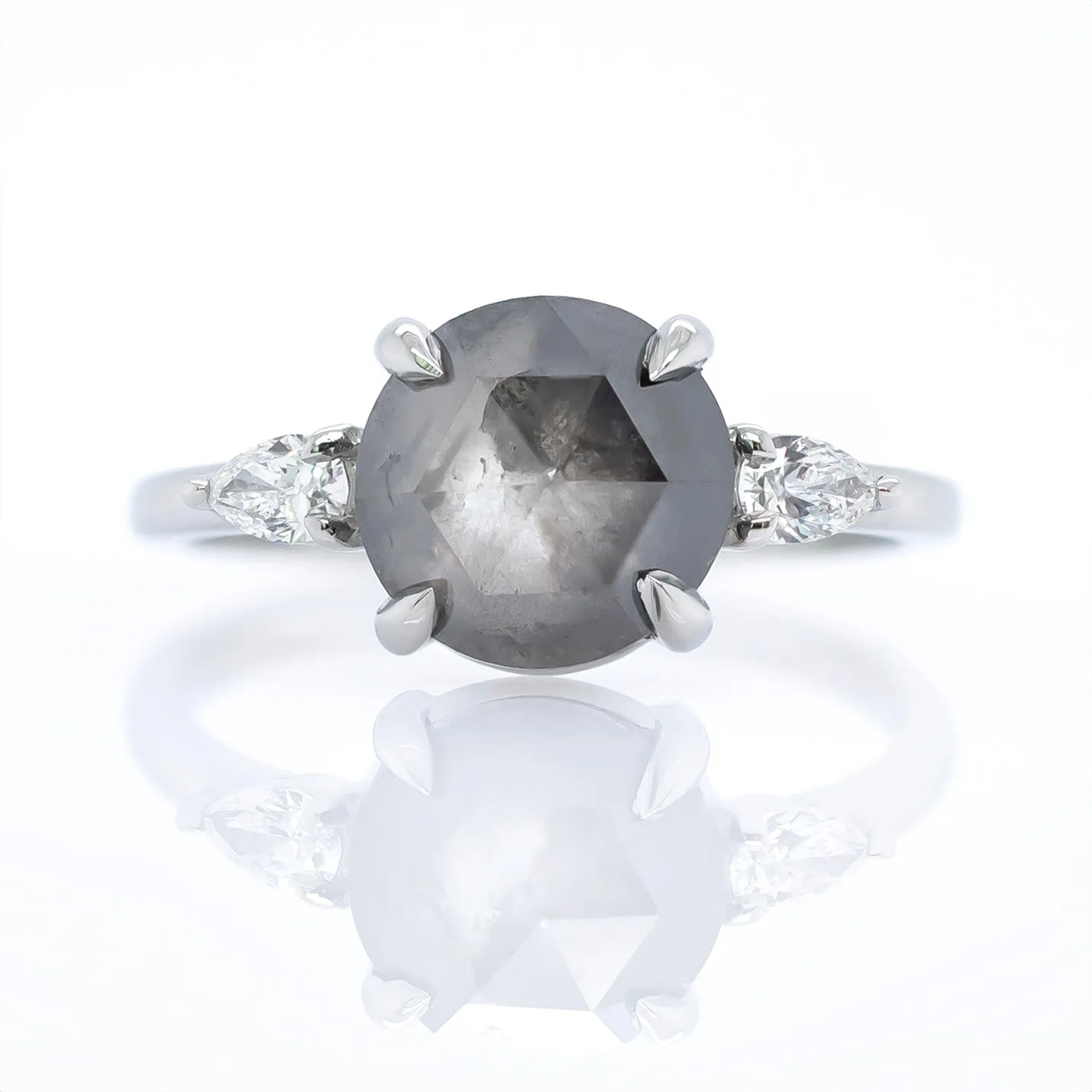 Rose Cut Salt & Pepper Diamond Engagement Ring