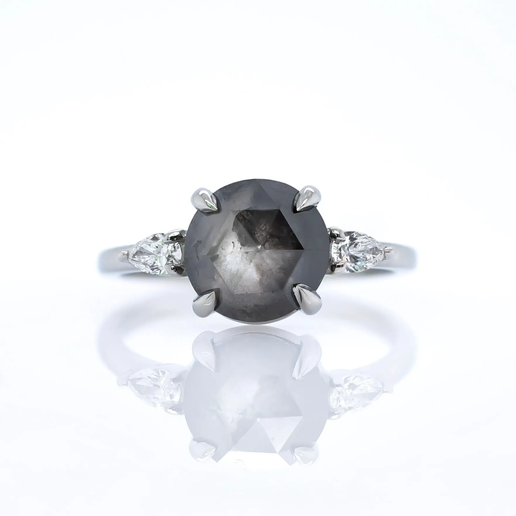 Rose Cut Salt & Pepper Diamond Engagement Ring
