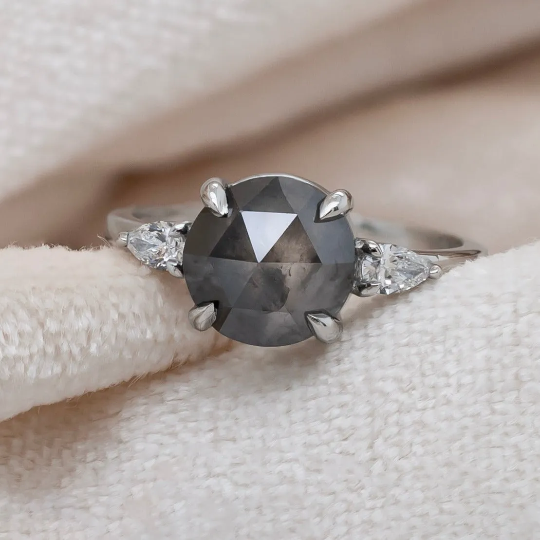 Rose Cut Salt & Pepper Diamond Engagement Ring