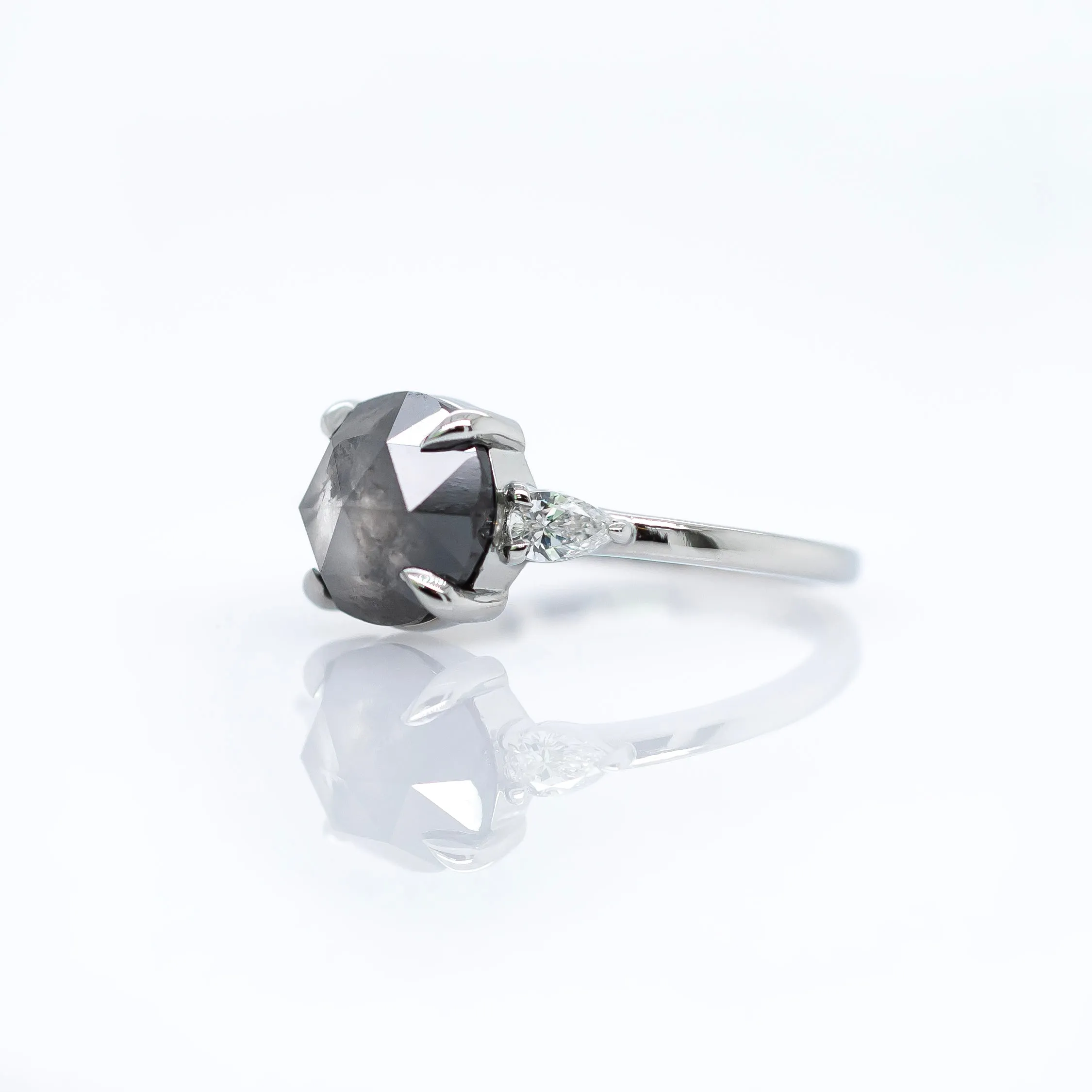 Rose Cut Salt & Pepper Diamond Engagement Ring