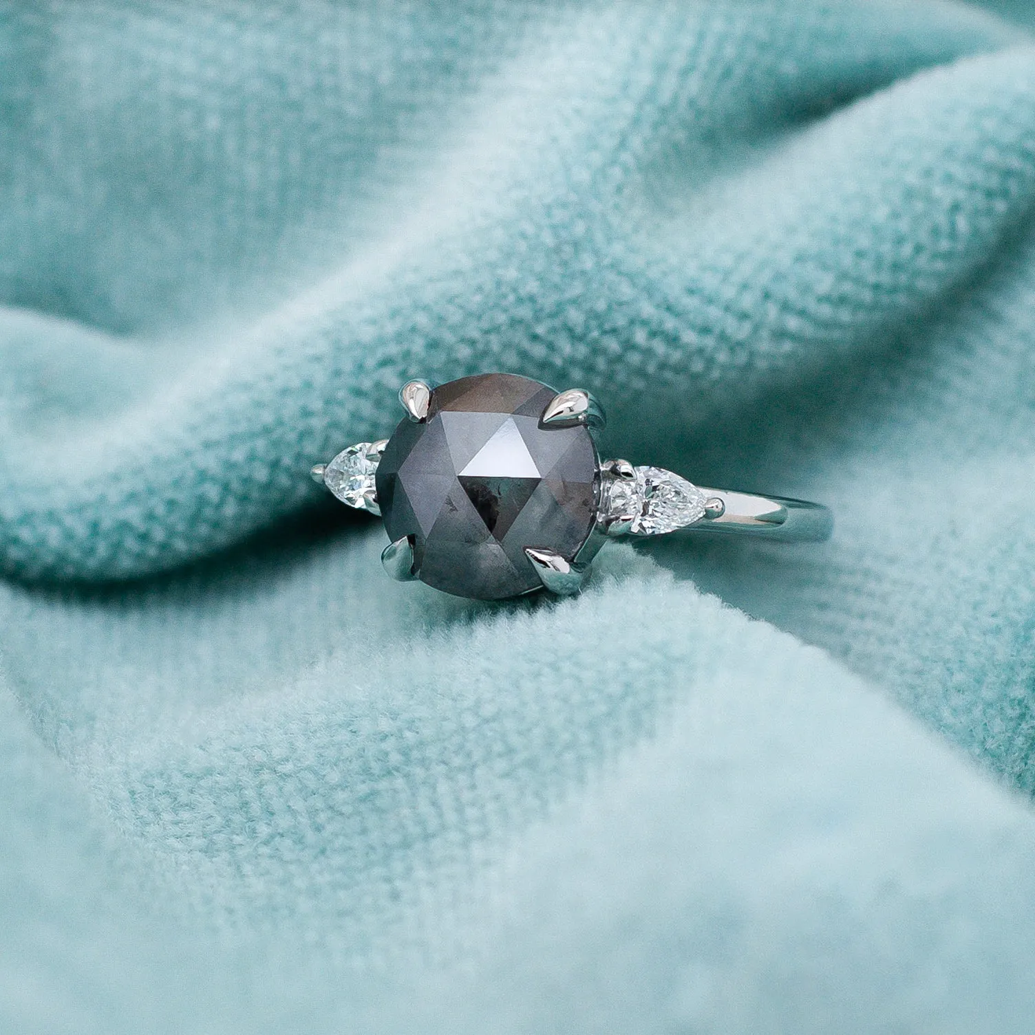 Rose Cut Salt & Pepper Diamond Engagement Ring