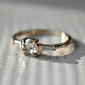 Rose-Cut White Diamond Engagement Ring with Tapered Baguette Accents