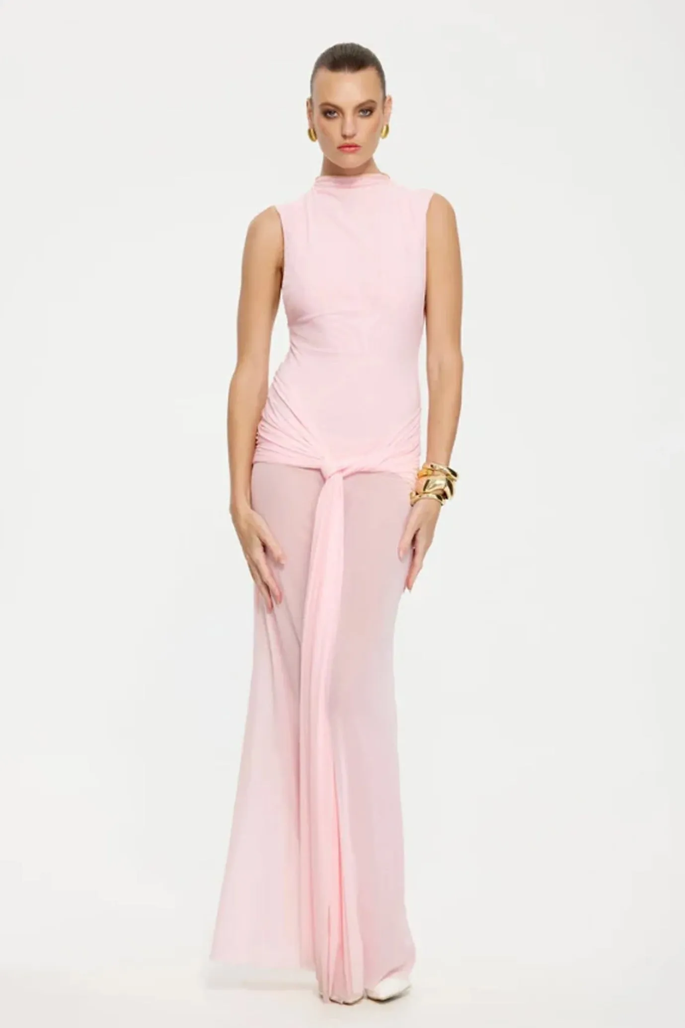 Roza Maxi Dress Petal Pink Mesh by Effie Kats