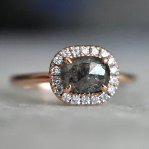 Salt & Pepper Diamond Halo Engagement Ring