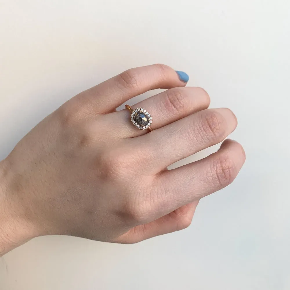 Salt & Pepper Diamond Halo Engagement Ring