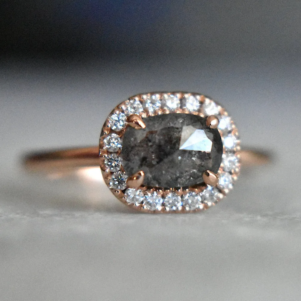 Salt & Pepper Diamond Halo Engagement Ring