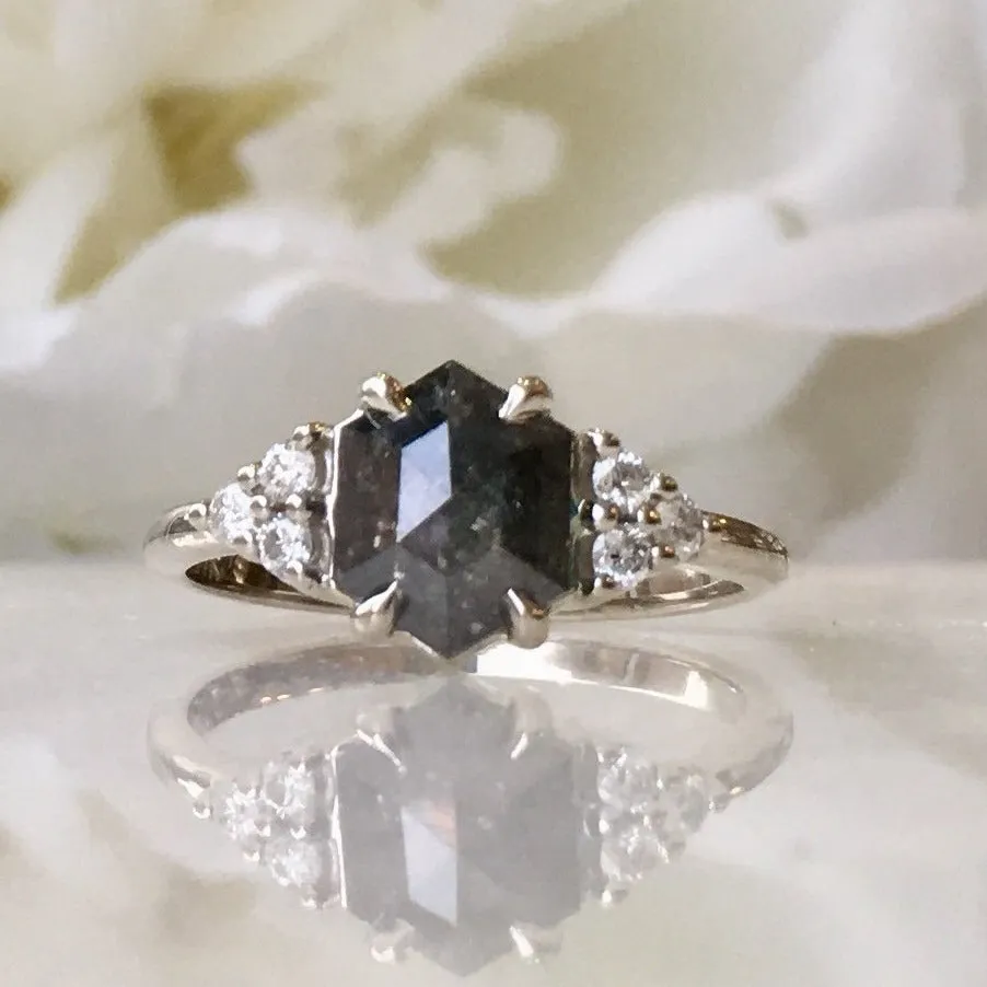 Salt & Pepper Hexagon Engagement Ring