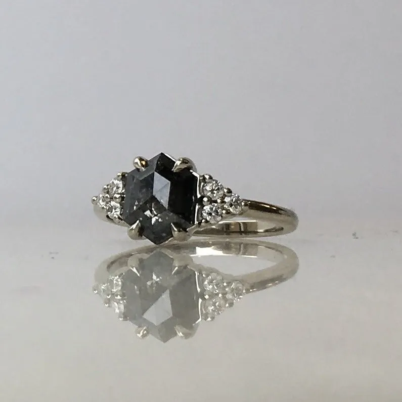 Salt & Pepper Hexagon Engagement Ring