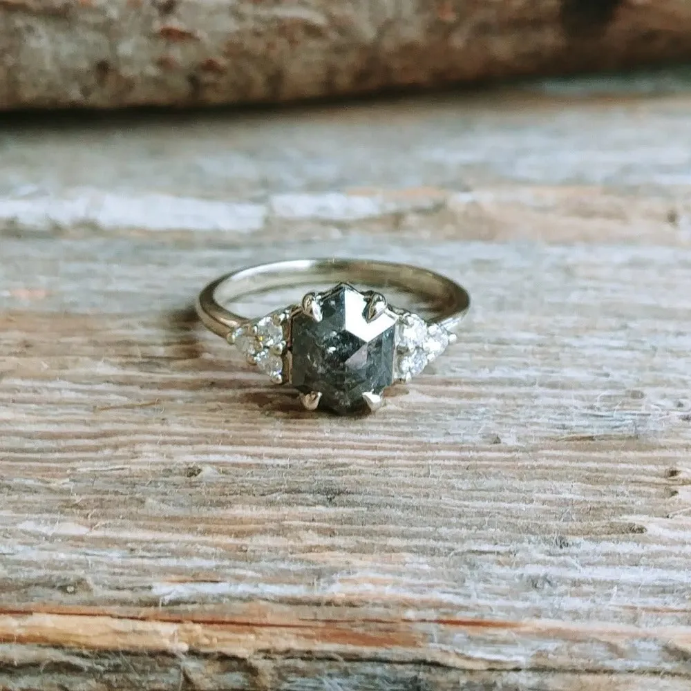 Salt & Pepper Hexagon Engagement Ring