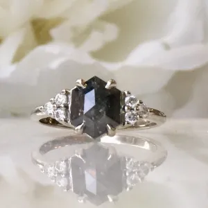 Salt & Pepper Hexagon Engagement Ring