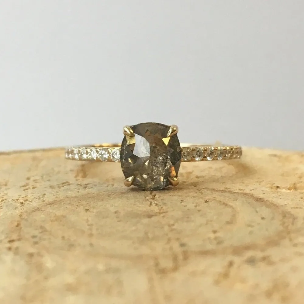 Salt & Pepper Rose Cut Diamond Ring