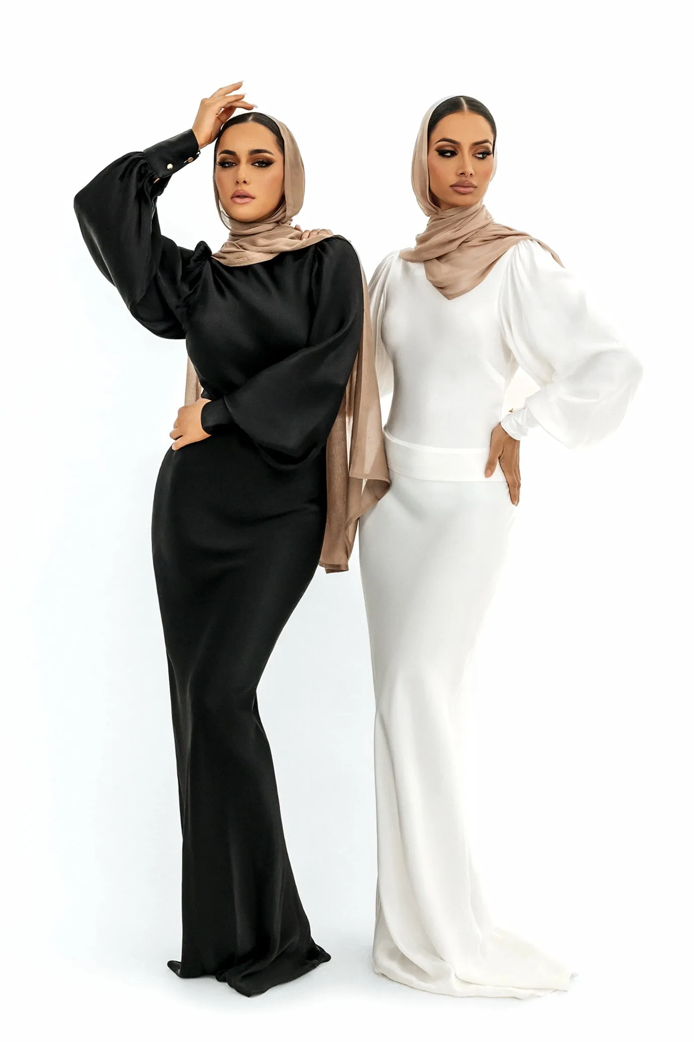 Sherri Satin Puff Sleeve Gown Black by Fatima K Designs