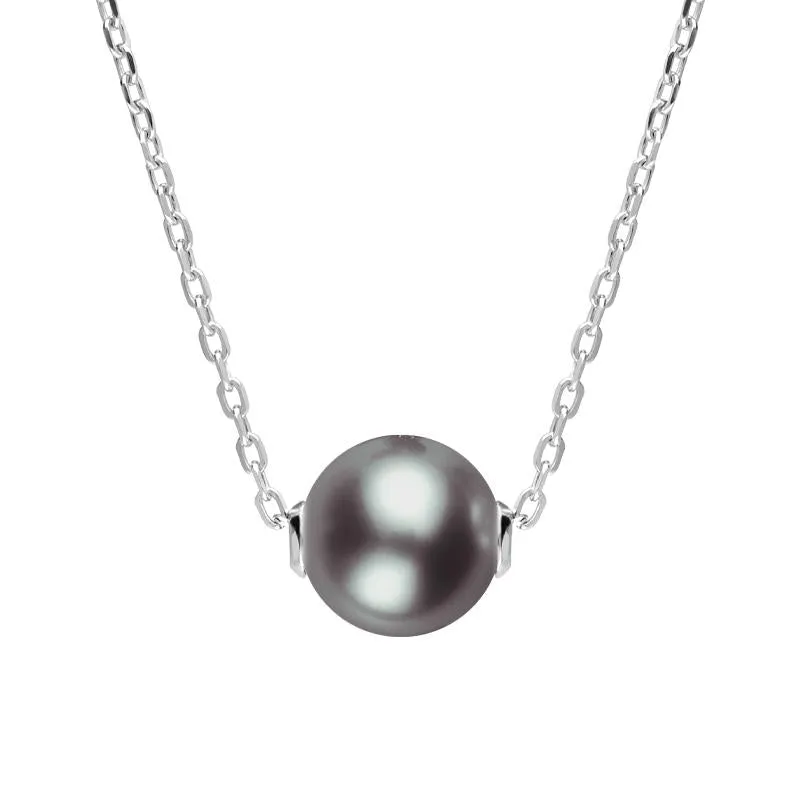 Sterling Silver 43mm Black Pearl Necklace