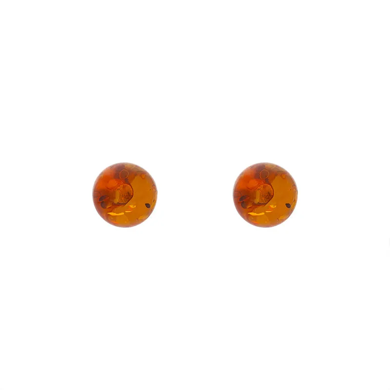 Sterling Silver Amber 6mm Ball Stud Earrings