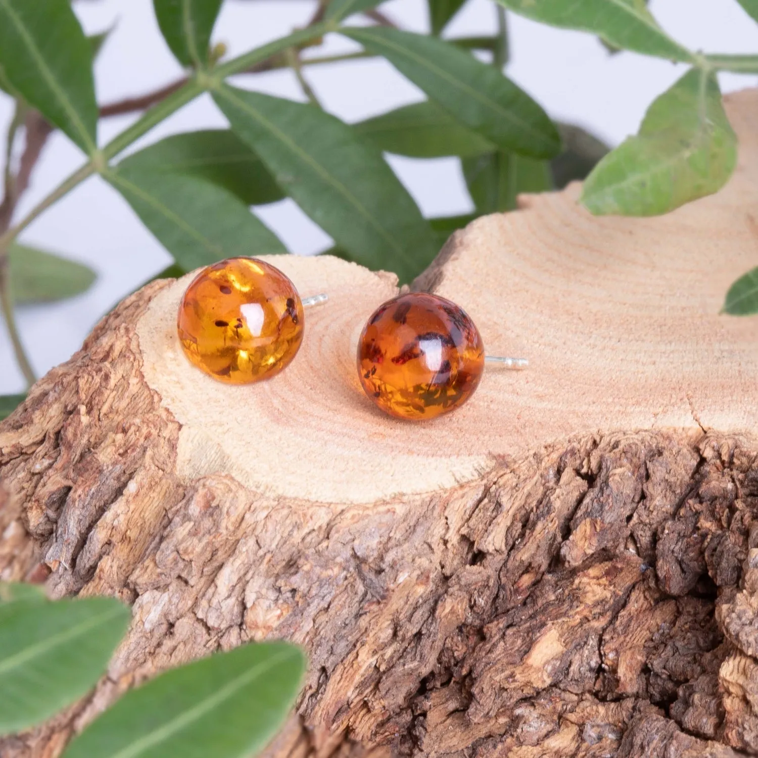 Sterling Silver Amber 6mm Ball Stud Earrings