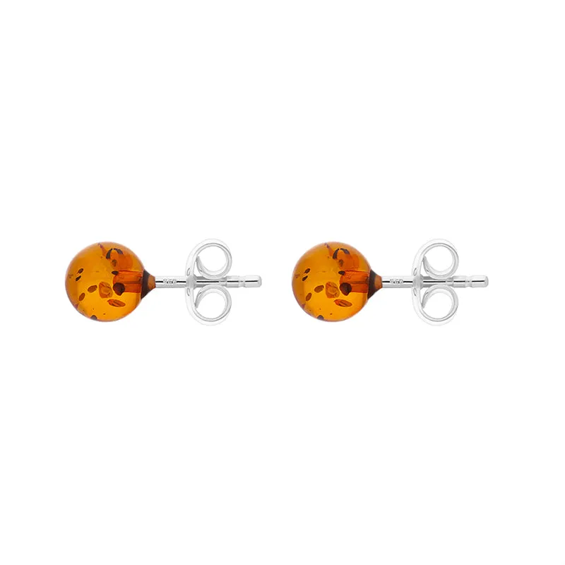 Sterling Silver Amber 6mm Ball Stud Earrings