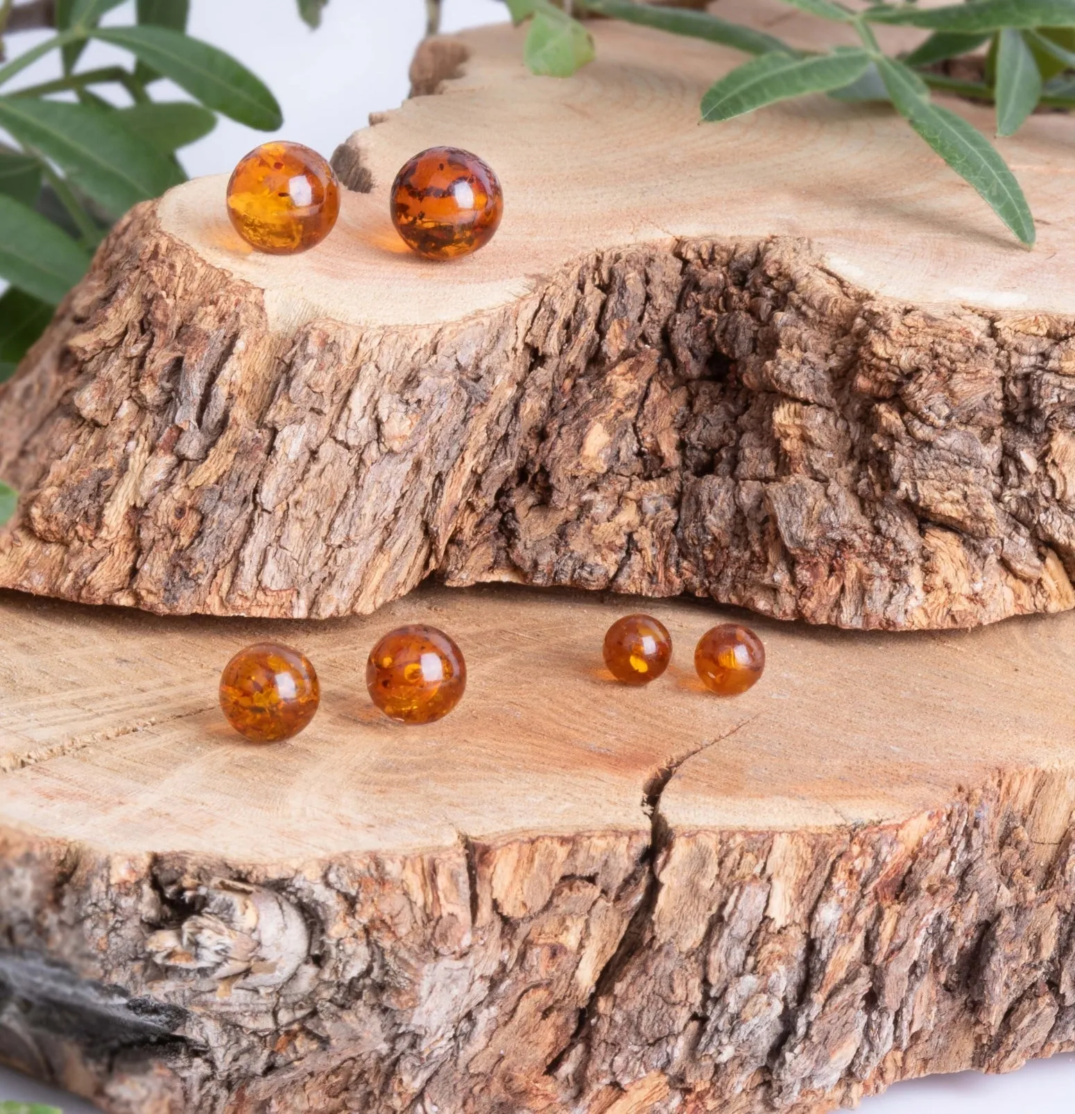 Sterling Silver Amber 6mm Ball Stud Earrings