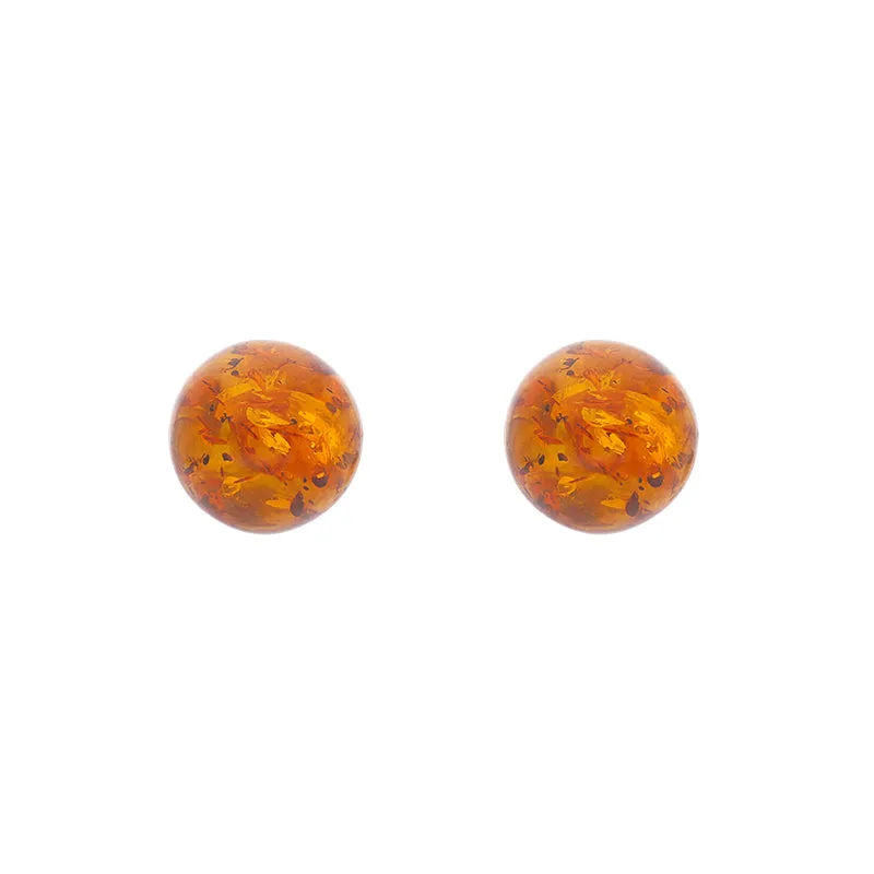 Sterling Silver Amber 8mm Ball Stud Earrings