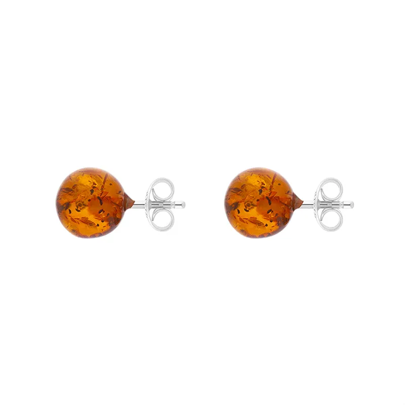Sterling Silver Amber 8mm Ball Stud Earrings