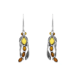 Sterling Silver Amber Dragonfly Drop Earrings