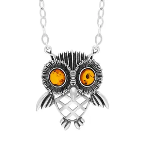 Sterling Silver Amber Owl Necklace