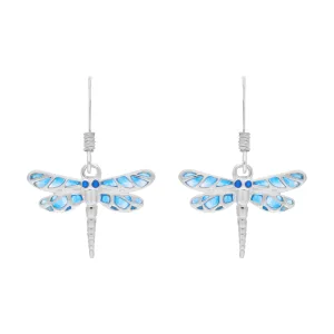 Sterling Silver Blue Enamel Dragonfly Hook Earrings