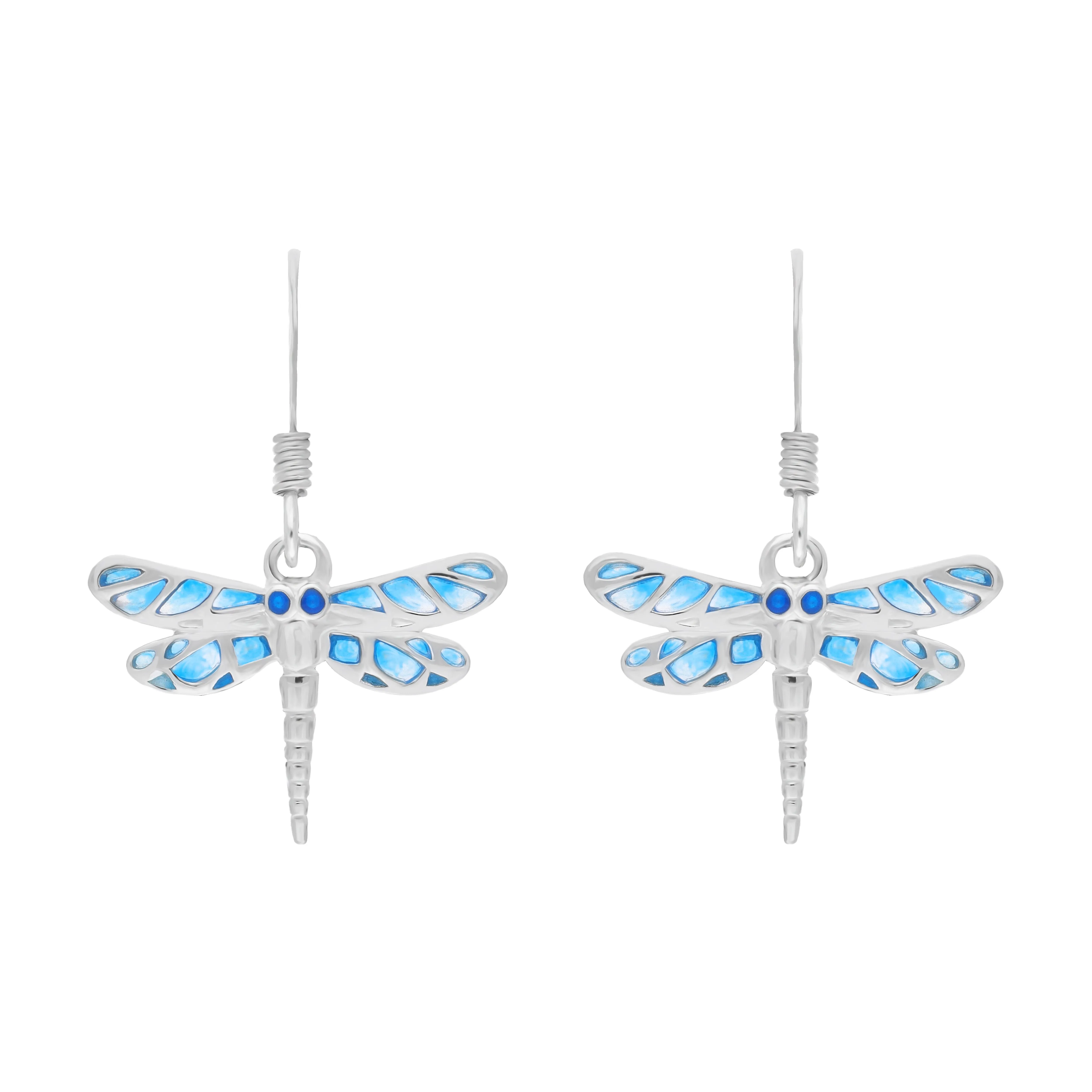 Sterling Silver Blue Enamel Dragonfly Hook Earrings