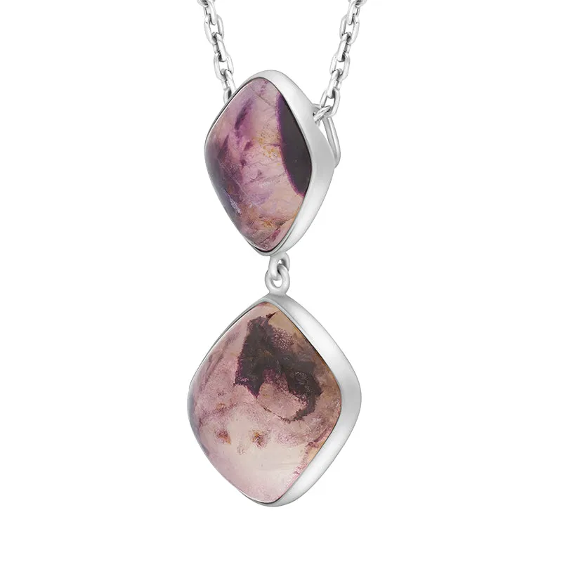 Sterling Silver Blue John 2 Stone Abstract Drop Necklace D