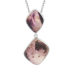 Sterling Silver Blue John 2 Stone Abstract Drop Necklace D