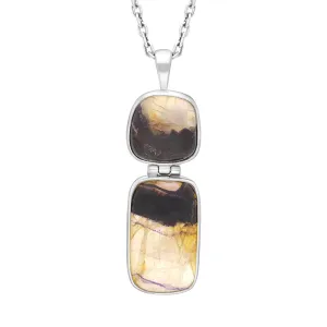 Sterling Silver Blue John 2 Stone Abstract Oval Drop Necklace D