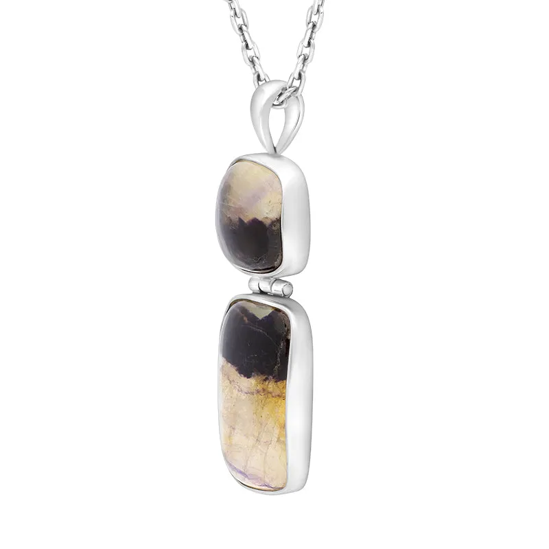 Sterling Silver Blue John 2 Stone Abstract Oval Drop Necklace D