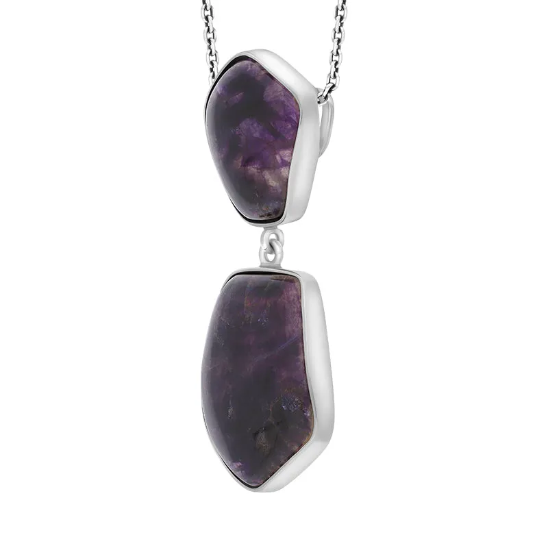 Sterling Silver Blue John Abstract Pentagon Two Stone Drop Necklace D