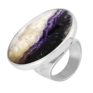 Sterling Silver Blue John King's Coronation Hallmark Large Round Ring D